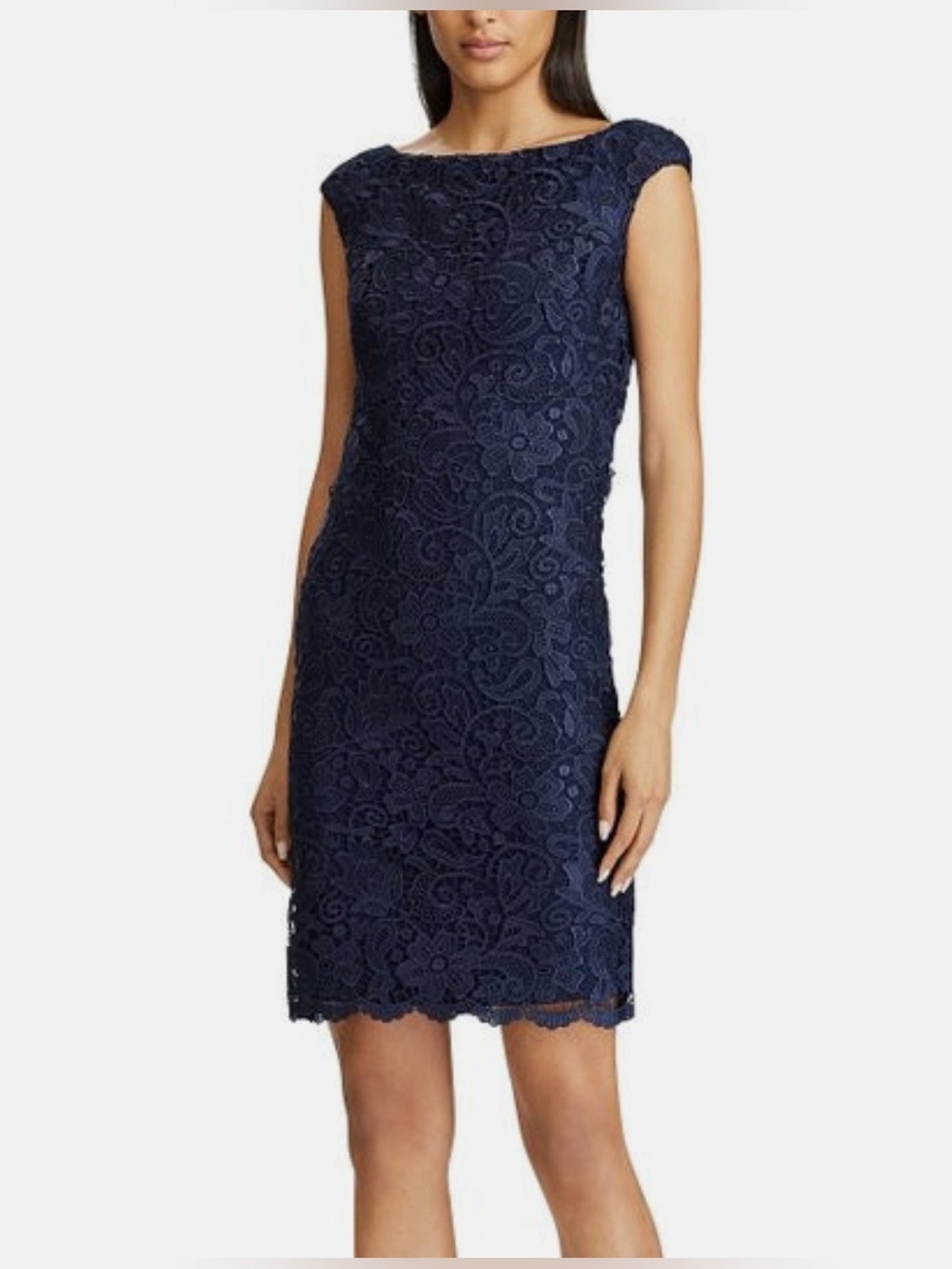 Ralph Lauren Navy Lace Floral Midi Dress